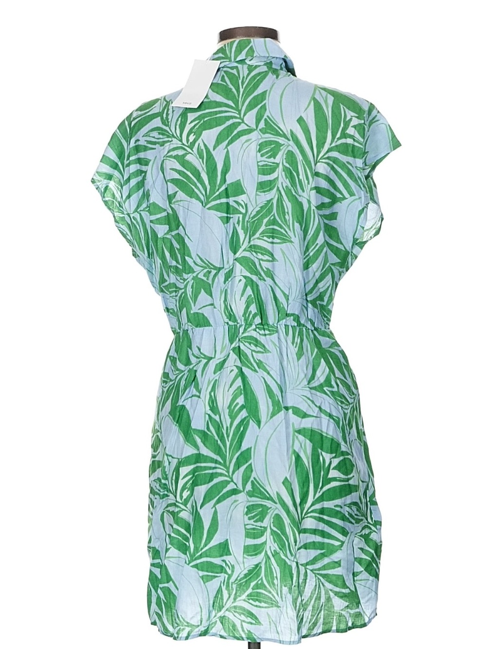 Mango Green & Light Blue Tropical Leaf Dress SzS - Picture 5 of 7